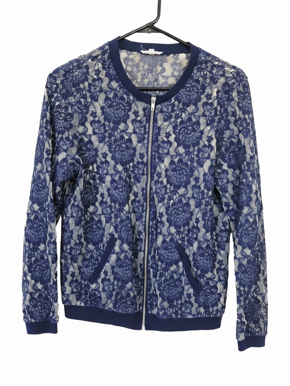 Maurices Floral Lace Bomber Jacket in Blue Size Medium Like New